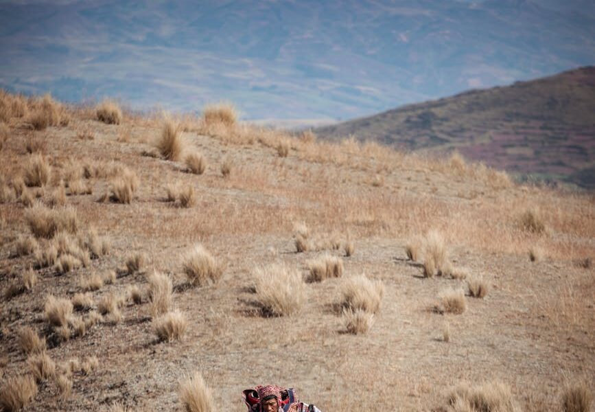 hikers in the andes mountains cusco peru